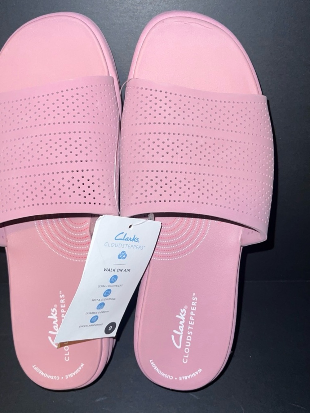 Clarks Cloudsteppers Pink Perforated Slide Sandals